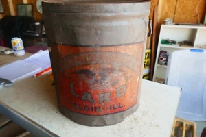 Vintage Empty 50 lb Size Lard Tin Can Kerber Packing Elgin Illinois Lot 25-21-16 - Picture 1 of 9