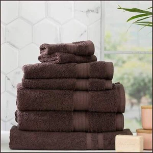 Renee Taylor Stella 650 GSM Super Soft Bamboo Cotton Bath Towel 7 Piece Cocoa - Picture 1 of 4