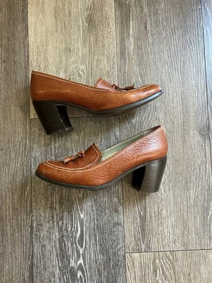 Mocasín PAUL MAYER Moods Tacón Bloque Borla Cuero Marrón 7 M Años 90 Foto 1 de 4