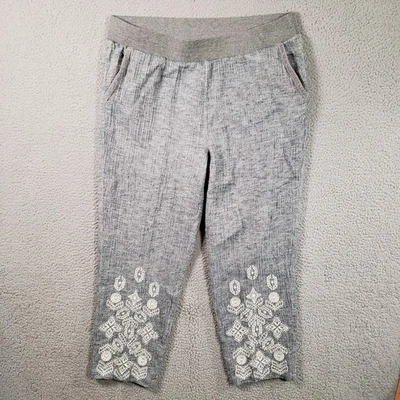 Soft Surroundings Shoreline Embroidered Pants PETITE XL Gauzy Cotton Linen Blend - Image 1 of 4