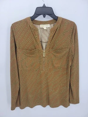 Top Michael Kors Mujer Pequeño Marrón Dorado Estampado Cadena Dorado Detalle Cremallera Artístico Foto 1 de 4