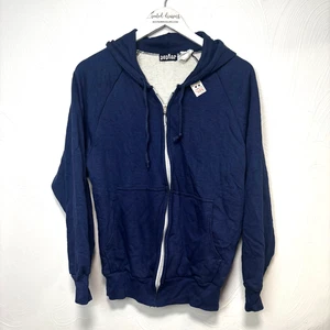 New Old Stock Vintage Hoodie Poplar Hills Navy Blue Full Zip Sweatshirt 90s Mens - Picture 1 of 5