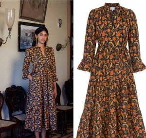 Pink City Prints Dress Black Orange Sunset Jaal Amelia Size XS - Picture 1 of 18