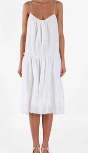 TIBI NY Ivory White Dress Tissue Silk Chic Floral Embroidered Dress 4 Boho - Picture 1 of 12