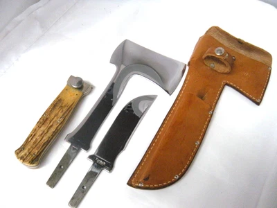Cuchillo de hacha Ka-bar vintage 1930-1940 EE. UU. Combo funda con mango de ciervo #1 Foto 1 de 4