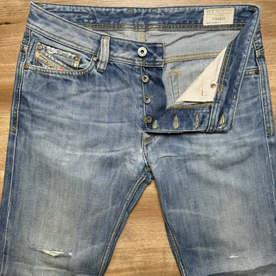 Мужские джинсы Diesel 31x34 (подходит 32x31) синие Viker прямые штанины джинсовая ткань искусственно состаренные - Изображение 1 из 4