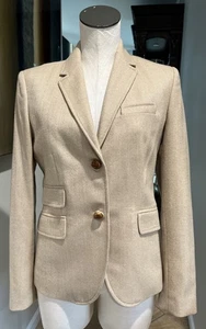 J Crew Mujer 6 Tostado Espiga Lana Preppy Escuela Academia Clásico Blazer - Imagen 1 de 9
