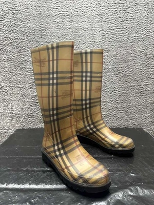 Botas de lluvia con logotipo de Burberry Haymarket a cuadros PVC beige para mujer talla 37 EU Foto 1 de 4
