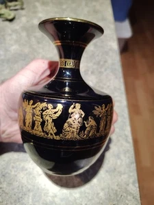 Vintage Handarbeit Schwarz & 24k Gold Miniatur Vase Griechenland Rhodos  - Bild 1 von 4