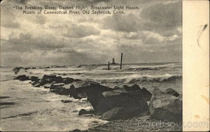 Old Saybrook, CT Breakwater Light House, Mündung des Connecticut River 1909 Saybrook - Bild 1 von 2