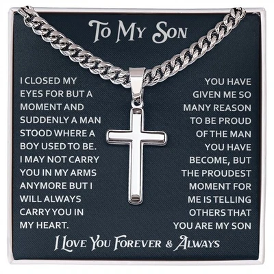 To My Son Cross Necklace Christian Inspirational Bible Verse Faith Love Gifts - Image 1 of 4