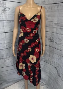 Abito slip floreale blu acqua vintage anni 90 nuovo con etichette midi nero rosso asim USA Y2K coquette M - Foto 1 di 18