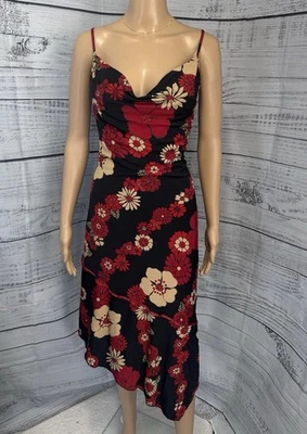 VTG 90s NWT Aqua Blues Floral Slip Dress Midi Black Red Asym USA Y2K Coquette M - Image 1 of 4