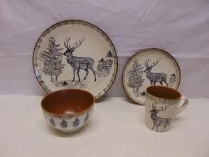 Elama 16-teiliges Majestic Elk rustikal taupe Steinzeug komplettes Geschirrset für 4 - Bild 1 von 5
