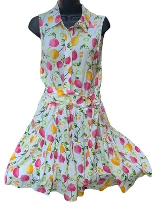 Nuevo sin etiquetas Vestido Vaina Cynthia Rowley Talla 8 Estampado de Lino Fruta Pastel Sin Mangas Kiwi Foto 1 de 4