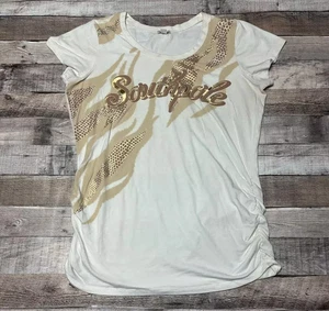 Southpole Shirt Women's 1X White Cap Sleeve Foil Print Grunge Punk Y2k - Picture 1 of 6