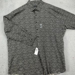 Van Heusen Mens Dress Shirt 20 35-36 Tall Fit Black Beige Floral Stretch NEW - Picture 1 of 12