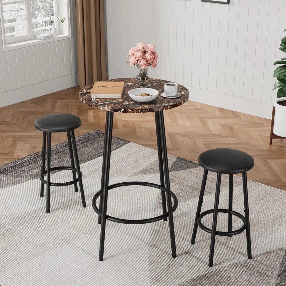3 Piece Bar Table Set W 2 Bar Stools Modern Pub Table - Image 1 of 4