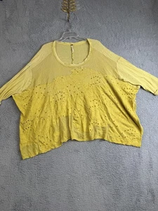 Free People Shirt Damen XS gelb transparent Strick Ösen Dolman Oversized Boho - Bild 1 von 17