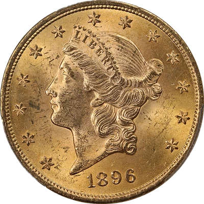 Oro Liberty 1896-P $20 graduación profesional MS62 bonito atractivo visual fuerte golpe Foto 1 de 4
