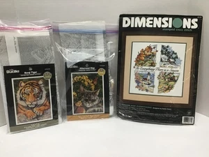 Dimensions Bucilla Vintage Cross Stitch Kit Lot of 3 Cat Tiger Seasons - Bild 1 von 10