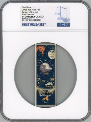 Moneda póster plata Niue Star Wars Return of the Jedi 2025 3 oz NGC 70 FR Foto 1 de 4