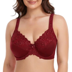 UK Ladies Full Cup Lace Embroidered Plus Size Underwired Bra 36 38-50 D DDEFG GG - Picture 1 of 55