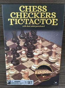 Chess Checkers Tic Tac Toe w / Dual Sided Gameboard - 3 Games - NIB - Picture 1 of 3