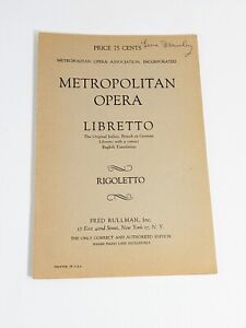 RARE! Metropolitan Opera Assoc Inc Official Libretto Rigoletto 1952