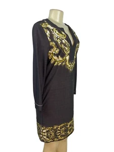 BCBG MAXAZRIA Womens Gold Baroque Print Long-Sleeve Tunic Dress Size M - Picture 1 of 6