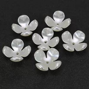 100 Ivory Acrylic Pearl 4-Petals Flower Bead Caps 0.63" Center Hole Sewing Craft - Picture 1 of 9