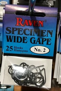 Raven Specimen Wide Gap Hooks, One 25 Pack, Size 2 - Picture 1 of 2