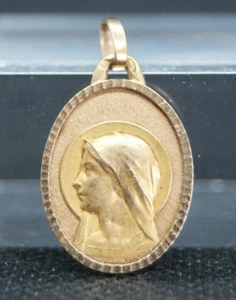 † 1900's BVM VIRGIN MARY 18K YELLOW GOLD HOLY MEDAL PENDANT JEWEL CHARM FRANCE † - Picture 1 of 16