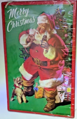 Coca-Cola Coke Santa Mini Tin Metal Wall Hanging Sign Open Road Christmas - NEW - Image 1 of 2