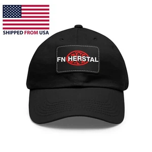 FN Herstal Firearms Guns Black Dad Hat with Leather Patch - Picture 1 of 2
