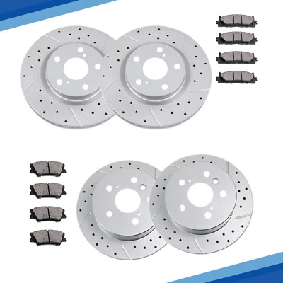 Fit 2012 - 2017 Toyota Camry LEXUS Front Rear DRILLED Brake Rotors Ceramic Pads - Image 1 of 4