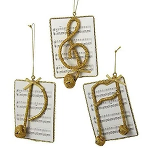 SET OF 3~4.5"~Gold Glitter Note On Sheet Music~ Christmas Ornament by Kurt Adler - Picture 1 of 1