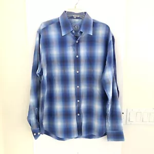 BUGATCHI Men Dress Shirt Size XL Shaped Fit Blue Plaid Long Sleeve Button Down - Picture 1 of 10