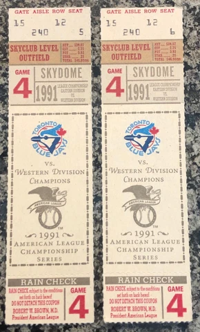 1991 TORONTO BLUE JAYS AMERICAN LEAGUE CHAMPIONSHIP GAME TICKETS SET OF 2 Cover