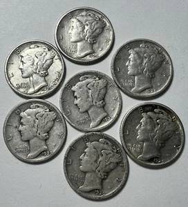 7x Lot 1929 (2 San Francisco) (5 Denver) Mint Mercury Silver Dimes Set Coins - Picture 1 of 21