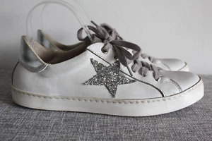 ZOE KRATZMANN White Leather Flash Silver Star Sneakers Size 38 - Picture 1 of 6