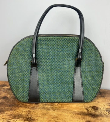 Vintage Tweed Handbag Bowler Handle Purse Green & Black - Image 1 of 4