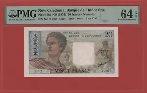 NEW CALEDONIA 20 FRANCS ( 1951 ) PICK # 50a PMG 64 CHOICE UNCIRCULATED EPQ. - Imagen 1 de 2