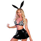 Womens Set Three-Piece Outfits Bras Tops Costumes Patent Leather Outfit Cosplay
