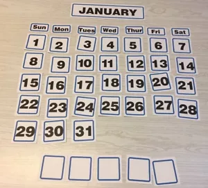 Blue Border January - 31 Laminated Calendar Squares + Blank Cards - Picture 1 of 8