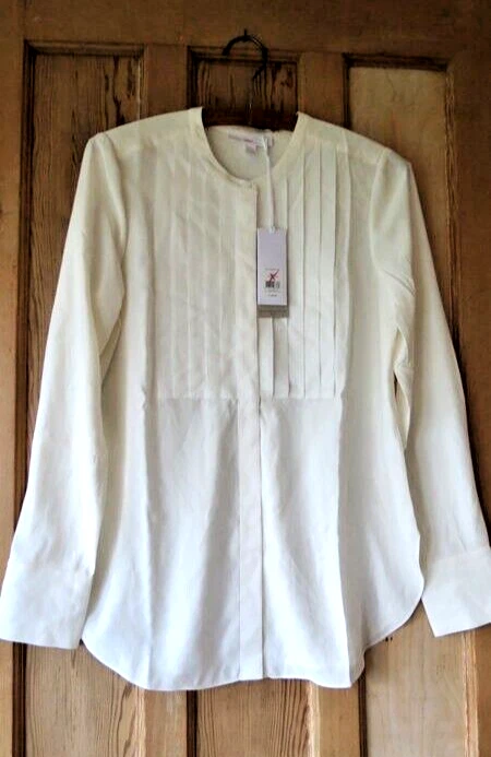 BNWT The White Company 100% Silk Grosgrain Trim Shirt, Ivory, Sz 8 - was £169! - Image 1 of 4