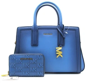 NEU Michael Kors Laila kleine Umhängetasche Leder Schulter mit Kartenetui Französisch Blau - Bild 1 von 8