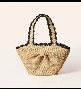 Kate Spade New York Target Raffia Bow Tote Bag Natural Woven Limited Edition NEW - Picture 1 of 3