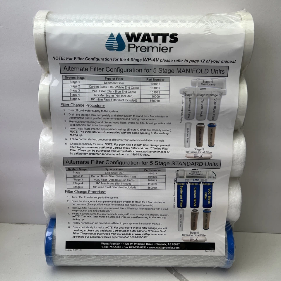 Watts Premier Replacement Filters 4-Stage WP-4V Alternate 5-Stage New SEALED - Image 1 of 4