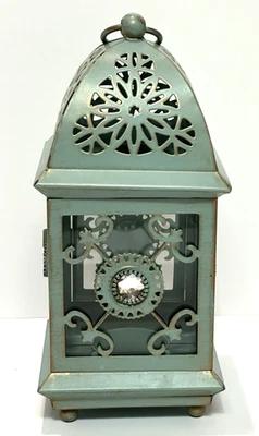 Linterna de vela/paneles de vidrio de metal envejecido verde azulado Pier 1 Imports Foto 1 de 4